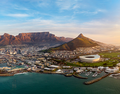 aerial view of Capetown with Table mountain in the background