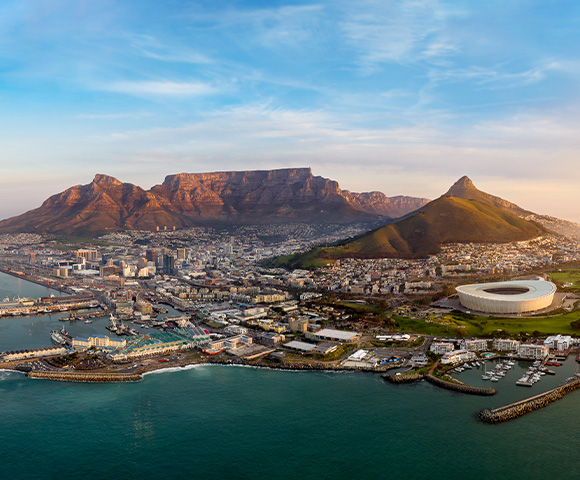 aerial view of Capetown with Table mountain in the background