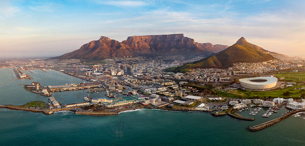 aerial view of Capetown with Table mountain in the background