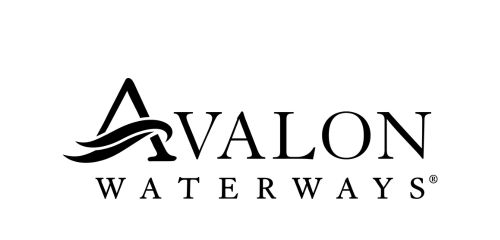 Logo of Avalon Waterways, featuring stylized text with an elegant 'A' and wave motif.