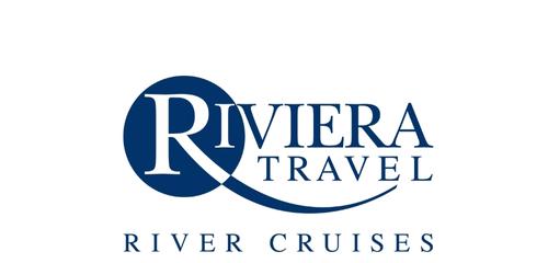 Riviera Travel logo featuring elegant font and a circular design, emphasizing river cruises in a blue color scheme.