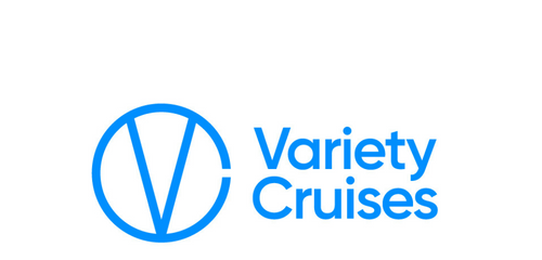 Logo of Variety Cruises featuring a stylized 'V' inside a circle, accompanied by the company name in bold blue font.