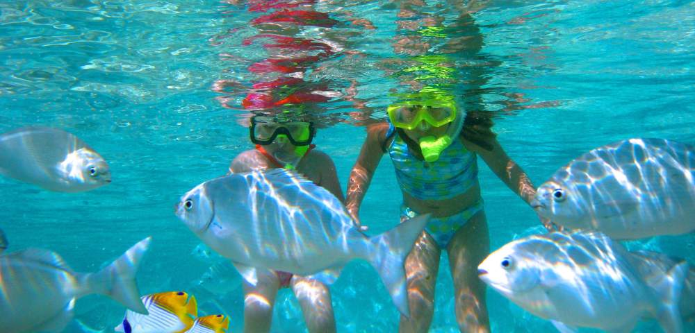 MY-HOLIDAY-THE-RAROTONGAN-BEACH-RESORT-LAGOONARIUM-kids-snorkeling-with-fish