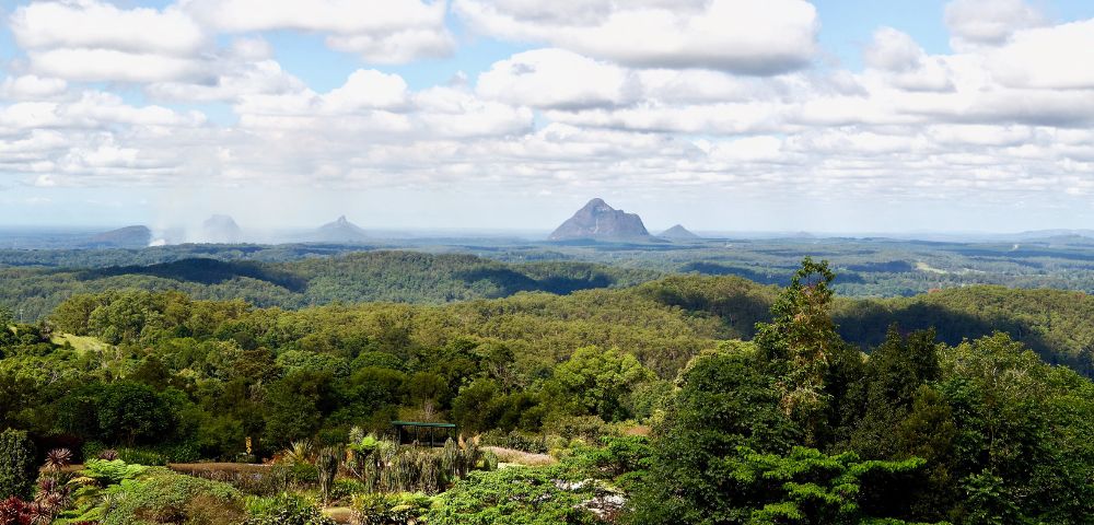 Glasshouse mountains in the distance
