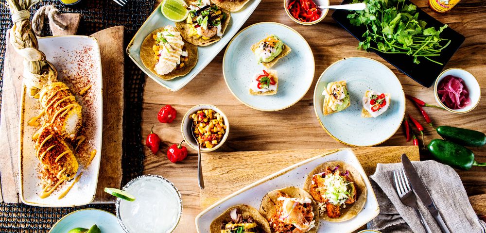 Food layed out on table at restaurant