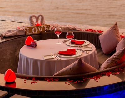 Romantic dinner setup for two with 