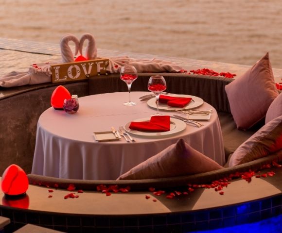 Romantic dinner setup for two with 