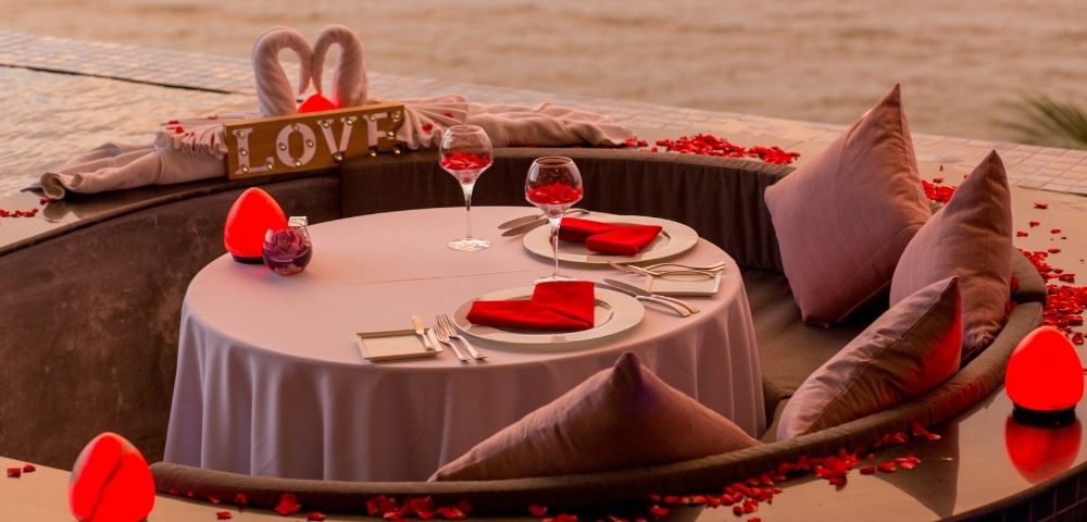 Romantic dinner setup for two with 