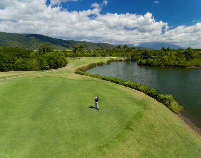 Aerial view of Mirage country club's golf course.