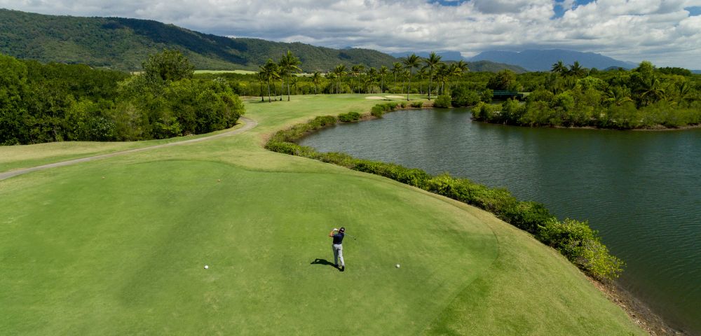 Aerial view of Mirage country club's golf course.