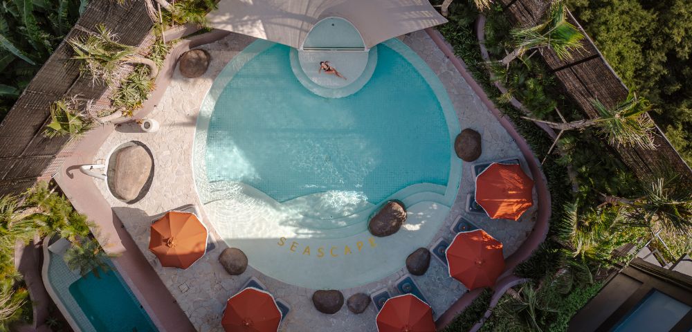Aerial view of a circular pool with 