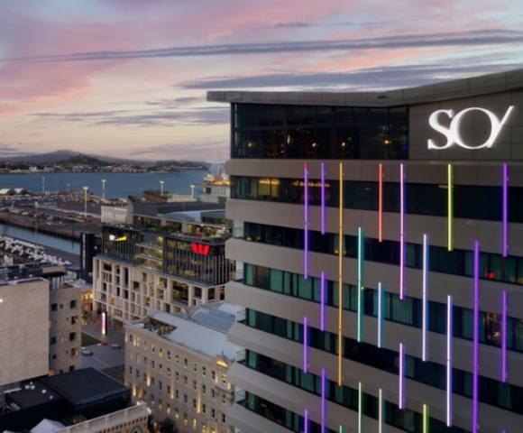 SO/ Auckland Hotel building viewed from a different angle.
