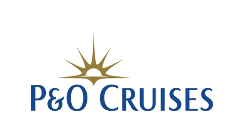 Logo for P&O Cruises featuring a stylized gold sunburst above the text 