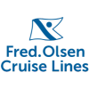 Logo of Fred. Olsen Cruise Lines features a stylized blue flag with diagonal stripe and circle, above blue text.