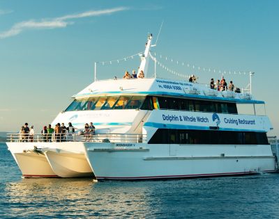 A large white ferry with 