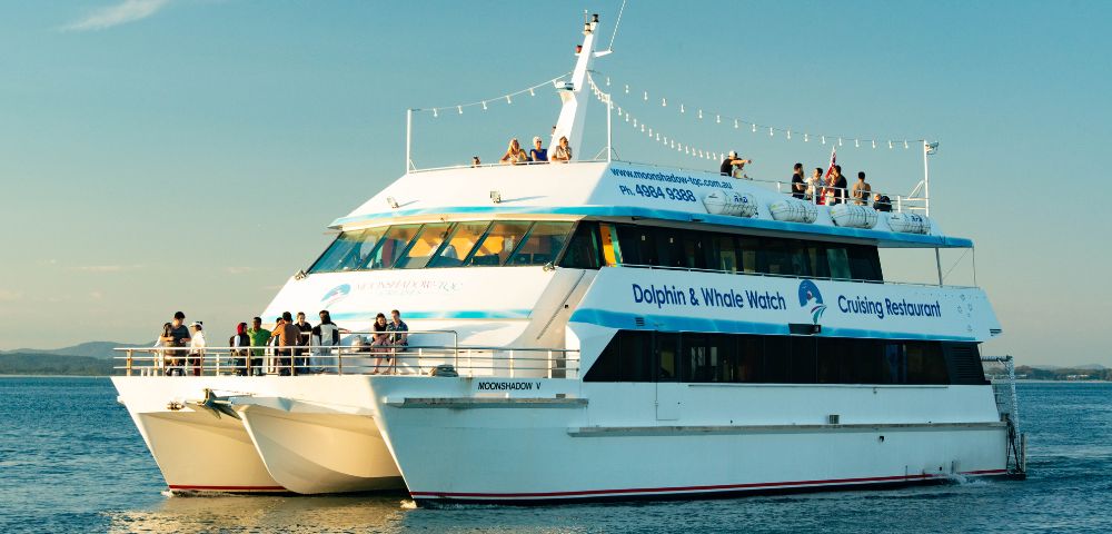 A large white ferry with 