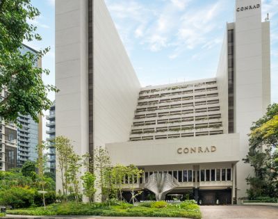 Tall, modern hotel building with 