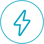 Blue lightning bolt icon inside a blue circular outline.