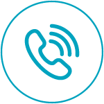 Blue phone icon with curved lines indicating sound, encircled in a blue ring.