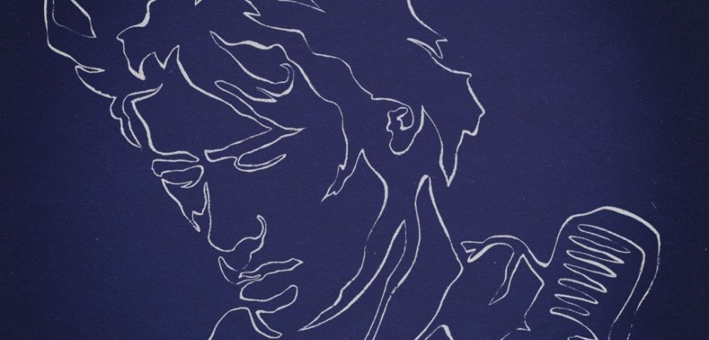 Artistic outline of a person's head and shoulders against a dark blue background, with white text at the top reading 