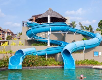Family-friendly water park with multiple slides, pools, and play attractions