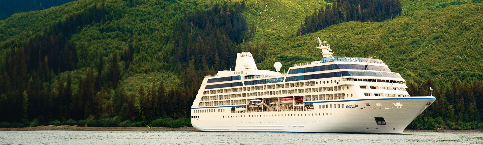 A large white cruise ship named 