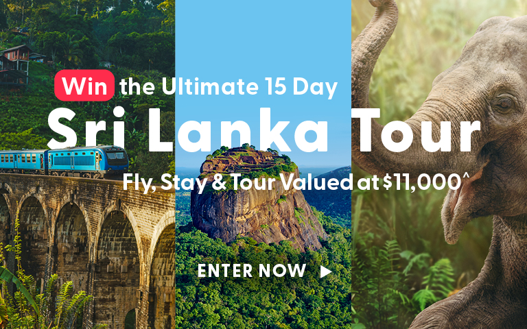 Win a 15-day Sri Lanka tour. Text reads 