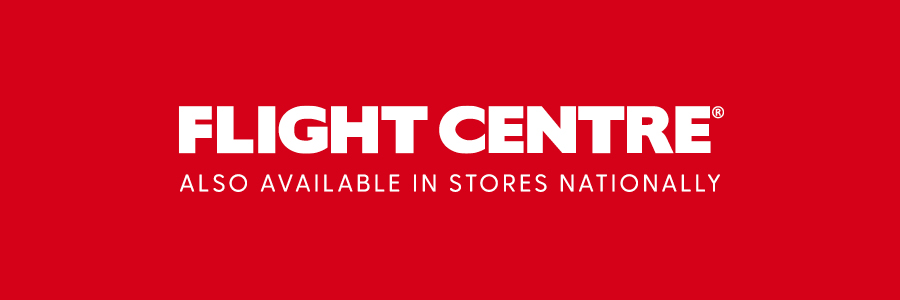 The Flight Centre logo in bold white text on a solid red background, with the text 