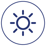 Sun icon inside a circular border.
