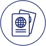 Icon of a passport enclosed in a circular border.