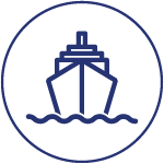 Icon of a cruise ship enclosed in a circular border.