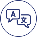 Icon of two speech bubbles within a circular border.