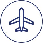 Icon of a plane within a circle.